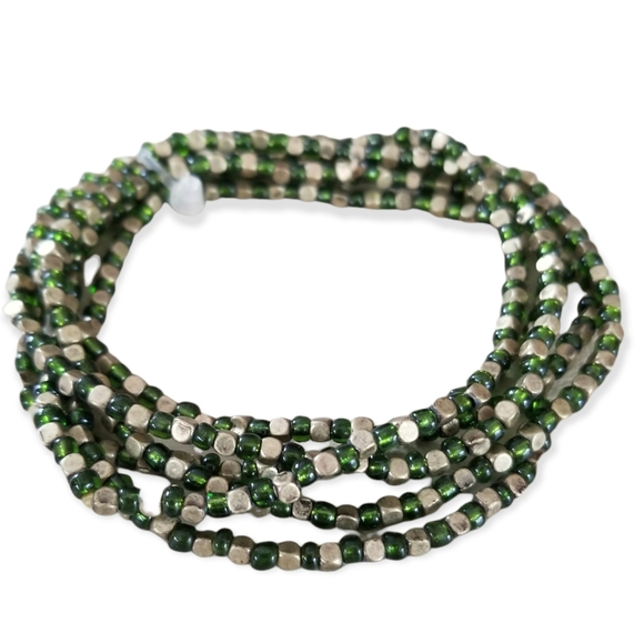 Hand Crafted Boho Six Piece Glass and Metal Bead Stackable Bracelet Set - Picture 3 of 7